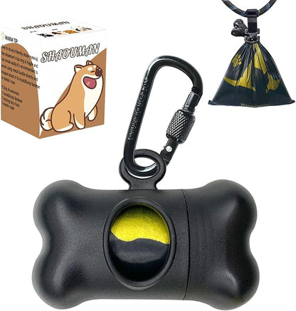 Bone-Shaped Dog Poop Bag Holder for Leash |Dispenser with 15 Leak-Resistant Waste Bags & Carabiner Clip(Black)