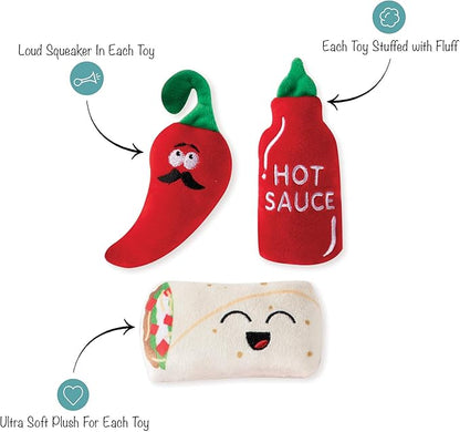 Fringe Studio, Hot & Spicy Small Plush Dog Toy 3PCS Set, PetShop Collection (289435)