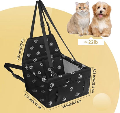 PetsHome Dog Car Seat Foldable Dog Car Booster Seat Waterproof Breathable Oxford Travel Bag for Small to Medium Dogs, Puppies, and Pets-Footprint Black