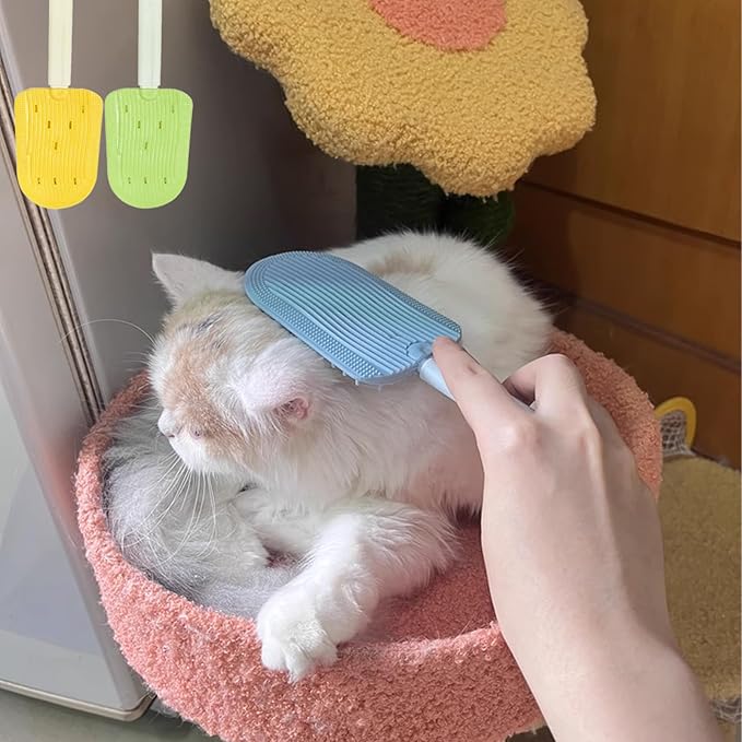 3PCS Pet Ice Cream Massage Combs, Cat Double-Sided Grooming Brush, Cat Tongue Brush for Cats Grooming Easily Removes Fur Reducing Hairballs (Green+Blue+Yellow)