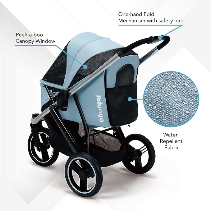 ibiyaya The Beast Pet Jogging Stroller for All Terrains, 3-Wheel Dog Carrier with Double Breaks, Zipperless Large Stroller for Running & Hiking, Multiple Small Dogs, Medium Dogs, or Cats (Flash Grey)