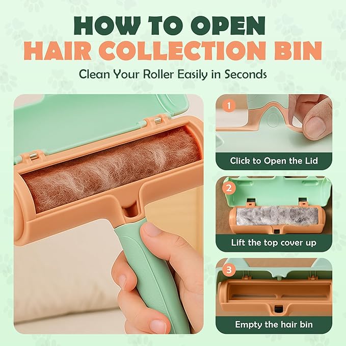 Pet Hair Remover Roller - Reusable Lint Roller for Dog and Cat Hair, Easy to Clean Electrostatic Pet Hair Removal Tool with Ergonomic Grip for Bedding, Couch, Carpet and Car Interiors