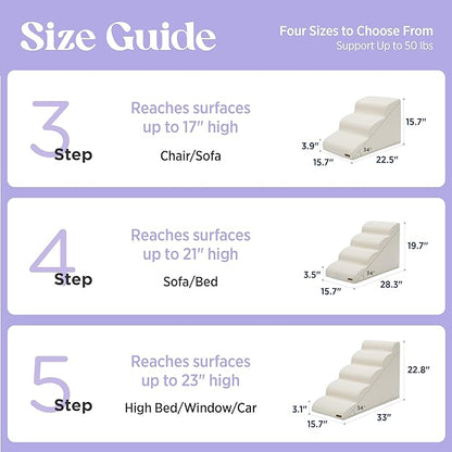 Lesure Dog Stairs for High Bed Pet Steps Ramp for Small Dogs with CertiPUR-US Certified Foam with Non-Slip Bottom, Beige, 5 Steps