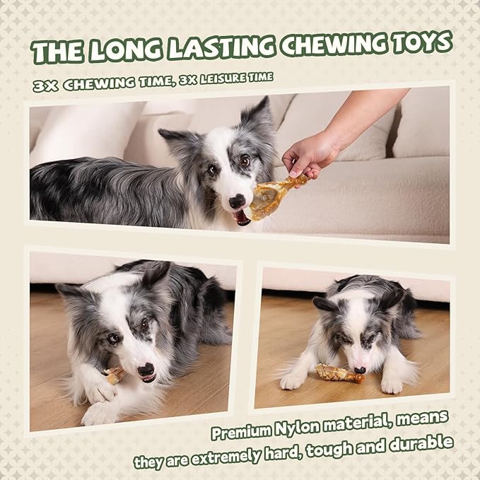 Indestructible Dog Toys for Aggressive Chewers 3 Pack, Tough Dog Chew Toys for Aggressive Chewers Medium and Large Breeds, Durable Dog Toy to Keep Them Busy, Chicken Flavored