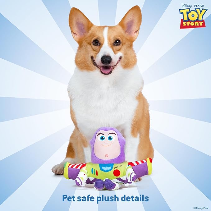 Disney for Pets Pixar’s Buzz Lightyear Plush Dog Toy - Ballistic Nylon Fabric Toy with Squeaker for Dogs - Officially Licensed Product, 9 Inch