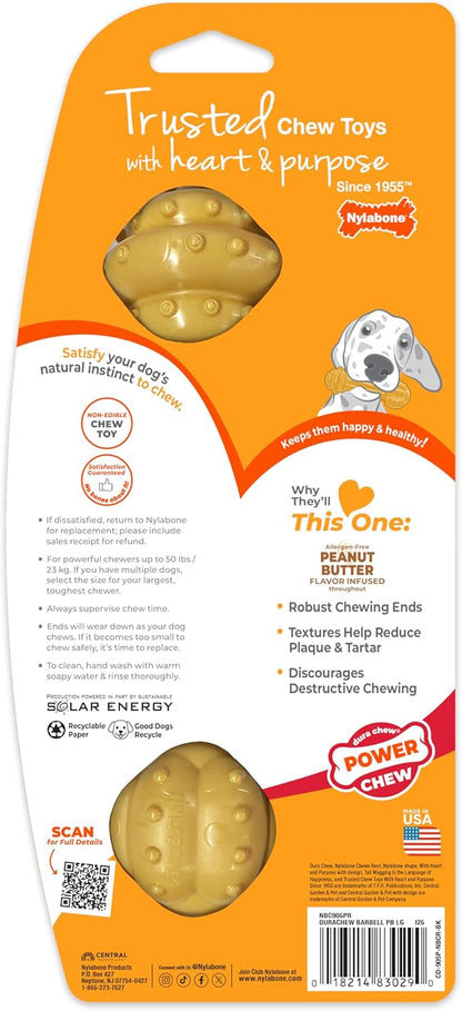 Nylabone Barbell Bone Power Chew Toy for Dogs, Dog Toys for Aggressive Chewers, Peanut Butter Flavor, Large - Up to 50 lbs, 1 Count