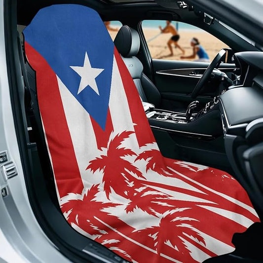 SEANATIVE Puerto Rico Flag Towel Seat Covers for Cars - Quick-Dry Sweat Towels for Gym, Hiking & Beach with Anti-Scratch Design (Machine Washable, Universal Fit)