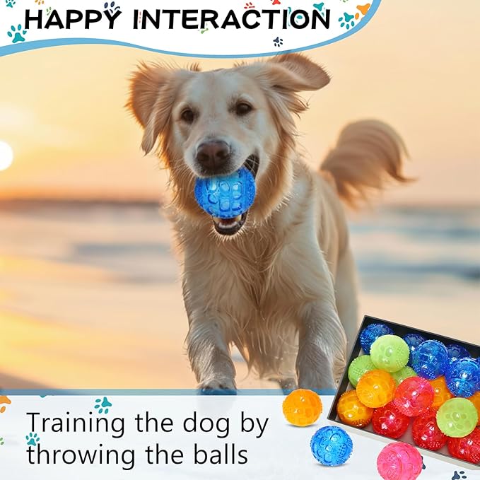 24 pcs 2.36'' Squeaky Dog Toy Balls Rubber Dog Toys for Playing Fetching Retrieving Durable Aggressive Chewers Teeth Cleaning and Training Balls for Medium, Small Dogs Puppy(Bright Color)