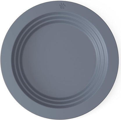 EcoLeo Whisker Friendly Cat Food Dish, Platinum Silicone, CKD, LFGB Certified Non-Toxic, Anti Whisker Fatigue, Low Profile, Shallow, Non Slip, Cat Dog Kitten Feeding Dish_Grey
