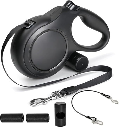 Upgraded Retractable Dog Leash with Chew Proof Cable, 26ft Heavy Duty Dog Leash for Large Dogs up to 110lbs, No-Tangle, Non-Slip Handle, One-Handed Brake, with Poop Bag Holder (Black, L 26ft)