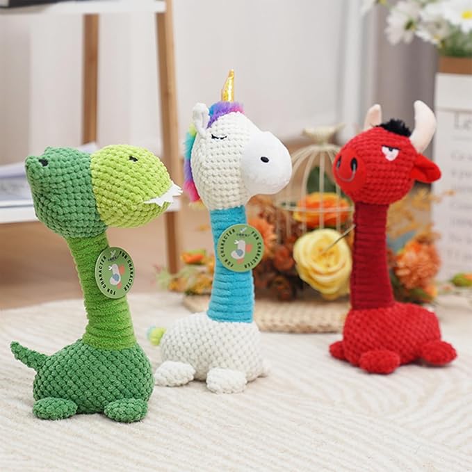 Squeaky Dog Toys - Durable Plush Toys with Squeaker & Crinkle Paper, Unicorn Themed Pack for Puppy to Large Dogs