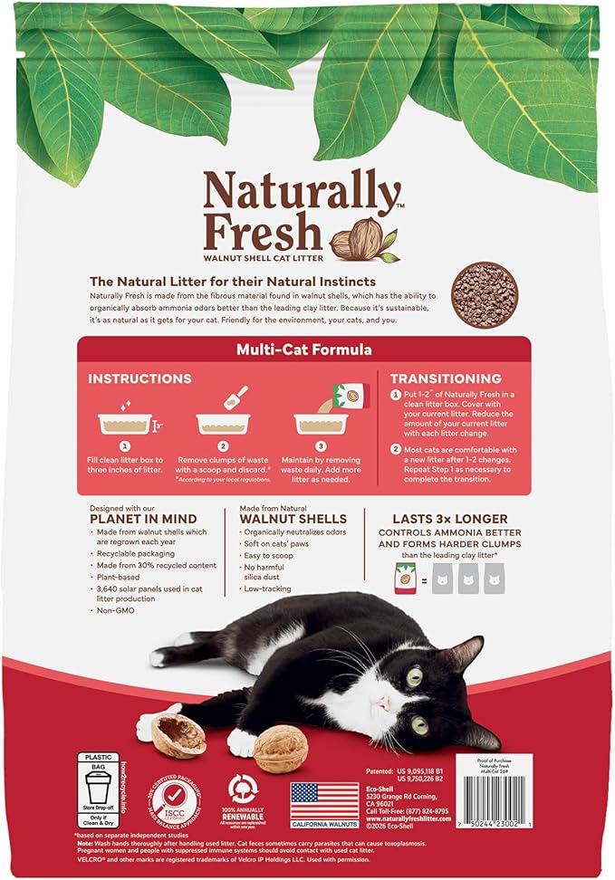 Naturally Fresh Cat Litter Made from Walnut Shells, Unscented, Multi-Cat, Upcycled, Low Dust, Sustainable, 30 Lbs