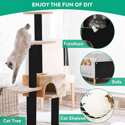 Cat Scratch Couch Furniture Protector, Trimmable Self-Adhesive Cat Scratch Carpet, DIY Climbing Cats Scratch Mat for Covering Cat Scratching Post and Wall & Door Protector from Cat Claws (Black)
