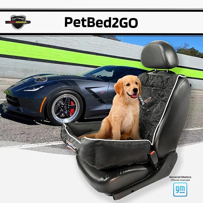 Seat Armour - PetBed2GO for Corvette C7 in Black - Pet Bed Cushion & Car Seat Cover - 26x20x6, 3.5 lbs