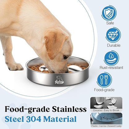 Slow Feeder Dog Bowls, 304 Stainless Steel Dog Slow Feeder Bowl 3.8 Cups Metal Dog Food Bowl with Non-Slip Bottom Shallow Slow Eating Dog Bowl for Small & Medium Breed Stop Bloat, Dishwasher Safe