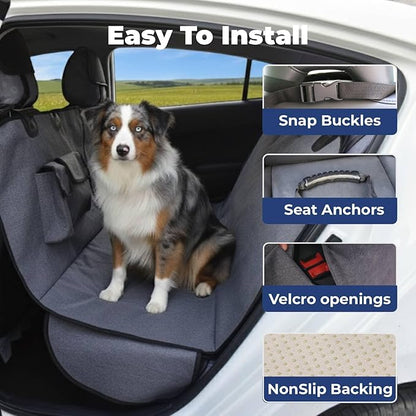 Waterproof Dog Back Seat Cover Protector, Scratch-Proof Non-Slip Dog Hammock for Cars Trucks SUV, Machine Washable Portable Pet Seat Cover, Gray with Lint Roller