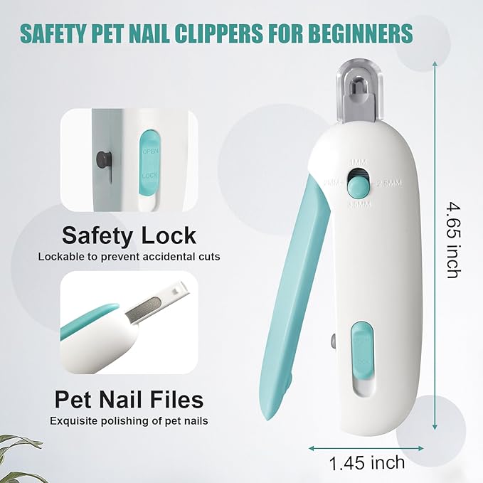 Cat Nail Clipper with Adjustable Aperture, Cat Nail Trimmer with Safety Guard & Nail File, Safe Pet Claw Clipper Grooming Tool to Avoid Over Cutting, Professional Pet Nail Cutter for Beginners (Blue)