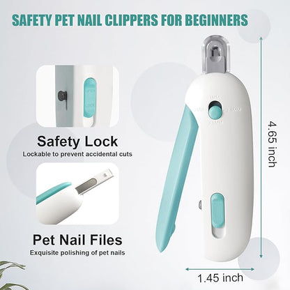 Cat Nail Clipper with Adjustable Aperture, Cat Nail Trimmer with Safety Guard & Nail File, Safe Pet Claw Clipper Grooming Tool to Avoid Over Cutting, Professional Pet Nail Cutter for Beginners (Blue)