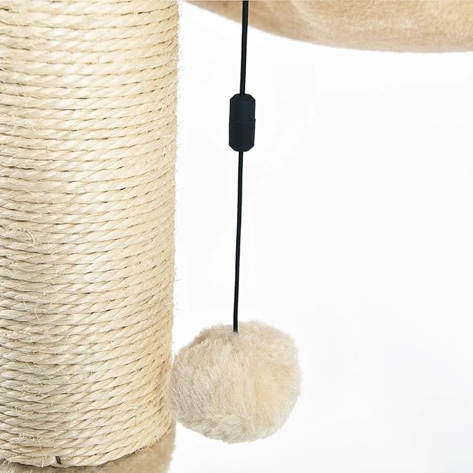 Amazon Basics Cat Tower with Hammock Bed and Scratching Post for Indoor Cats, Easy to Assemble, Interactive Hanging Ball, 15.8" x 15.8" x 19.7", Beige