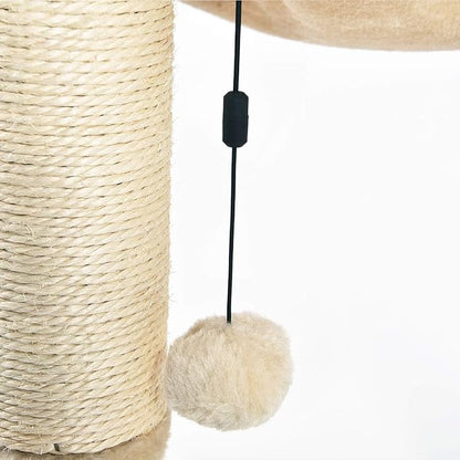 Amazon Basics Cat Tower with Hammock Bed and Scratching Post for Indoor Cats, Easy to Assemble, Interactive Hanging Ball, 15.8" x 15.8" x 19.7", Beige