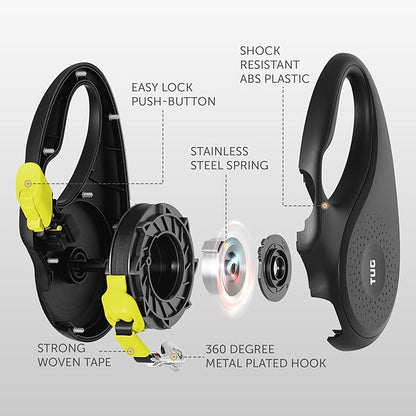TUG 360° Tangle-Free Retractable Dog Leash | 16 ft Strong Nylon Tape (Medium, Black/Yellow)