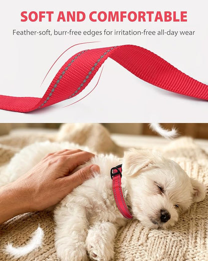 Joytale Small Dog Collar, Durable Double-Sided Reflective Nylon Collar for Night Safety, Adjustable Quick-Release for Active Breeds, Red, S (3/4" Width)