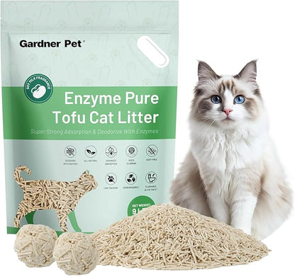 Gardner Pet Tofu Cat Litter, Cat Litter Flushable Clumping Cat Litter, Low Dust, Odor Control, Plant-Based Natural Kitten Litter with Fast Absorption & Low Tracking (9LBS)