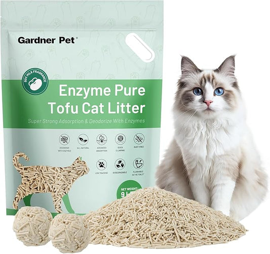 Gardner Pet Tofu Cat Litter, Cat Litter Flushable Clumping Cat Litter, Low Dust, Odor Control, Plant-Based Natural Kitten Litter with Fast Absorption & Low Tracking (9LBS)