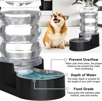 RIZZARI Dog Food Water Dispenser: 6.5L Large Black Stainless Steel Gravity Water Feeder -Removes Odors - Softens Water-Helps Prevent Urinary Stones- ForSmall and Medium-Sized Dogs and Cats
