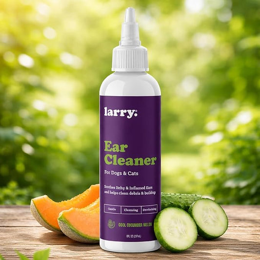 Larry Dog Ear Cleaner Solution, Cat Ear Cleaner, Gentle Ear Cleaner for Dogs & Cats – Cleans, Dries & Deodorizes to Help Remove Debris & Buildup, 8 fl oz