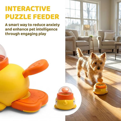 Duck Treat Dispenser Toy for Dog, Cat Treat Dispenser, Interactive Pet Feeder with Pedal, Slow Feeding Puzzle Toy for Dogs and Cats, Food Dispensing Game for Dry Kibble (Yellow)