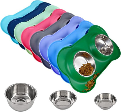Dog Bowls 2 Stainless Steel Bowl for Pet Water and Food Feeder with Non Spill Skid Resistant Silicone Mat for Pets Puppy Small Medium Cats Dogs