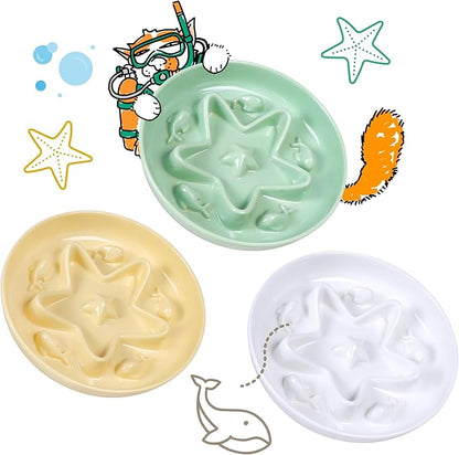 3 Pcs Cat Slow Feeder Bowl – Whisker Friendly Melamine Puzzle Feeding Cat Bowl for Slow Eating – Wet & Dry Food – Dishwasher Safe, Lightweight, Non-Slip (Shell White + Seafoam Green + Buttercream