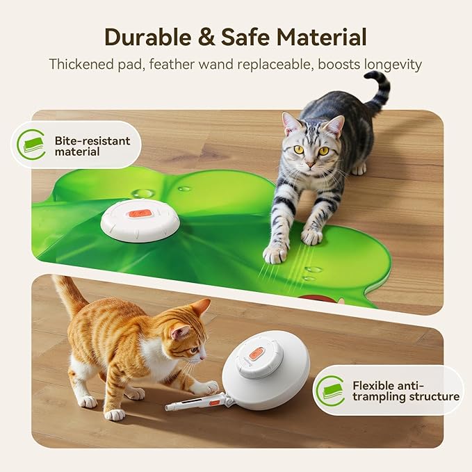 FEELNEEDY Rechargeable Cat Toys, 2 in 1 Hide and Seek Game Interactive Cat Toy, Movable LED Red Dot, Moving Concealed Feathers, Durable Exercise Toys for Indoor Cats, Bored Adult Cats Wand Toy
