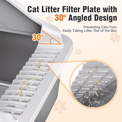 2PACK Stainless Steel Litter Box, Odor Free XL Metal Litter Box Extra Large with High Sides, Easy Cleaning Open Top Litter Pan Include Scoop Non-Sticky Kitty Cat Box Anti-Urine Leakage, Anti-Scratch