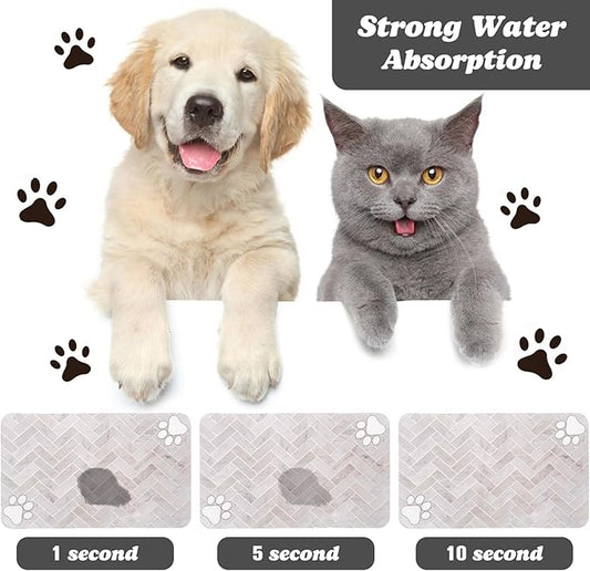Dog Food Mats,Cat Absorbent Water Bowl Feeding Mats Pet Placemats for Food and Water White Wood Grain 17 * 30 inch