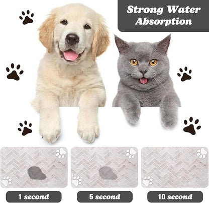 Dog Food Mats,Cat Absorbent Water Bowl Feeding Mats Pet Placemats for Food and Water White Wood Grain 16 * 24 inch