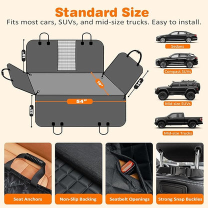 URPOWER Dog Car Seat Cover for Pets 100% Waterproof Seat Cover Hammock 600D Heavy Duty Scratch Proof Nonslip Durable Soft Back Seat Covers for Cars Trucks and SUVs