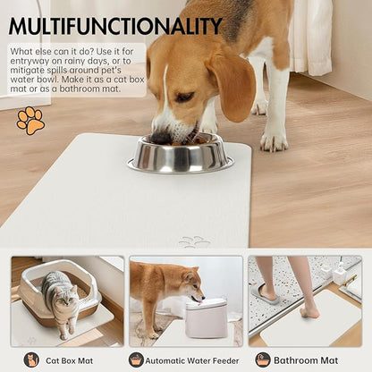 Newest Diatomite Stone Pet Feeding Mat for Dog&Cat–Super Absorbent Diatomite Fast Drying Stone Dog Food Mat, Quick Dry Dog Mats for Food and Water with Non-Slip Pad (24×16'', Off White, Square)