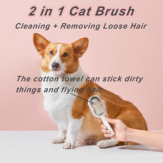 Water Brush for Cats Dogs, 4 in 1 Pet Grooming Bath Brush, 2 in 1 Cleaning Brush Cat, Wet Cat Comb, Pet Hair Removal Comb with Water Tank, Sticky Brush 2.0 (Towels Not Included)