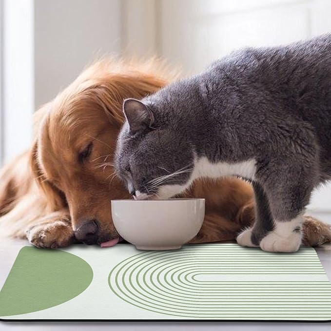 Dog Food Mats,Cat Absorbent Water Bowl Feeding Mats Pet Placemats for Food and Water Green Bohemia 24 * 32 inch