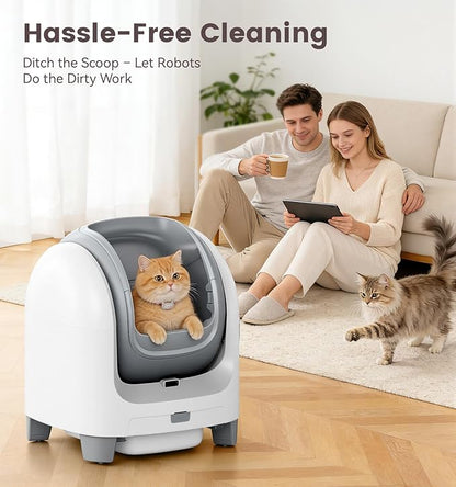 Self Cleaning Litter Box for Large Cats - Scented Automatic Cat Litter Box with Smart APP Health Monitoring & Weight Tracking, Extra Large Smart Cat Toilet, Multi-Cat Safe & Quiet, White