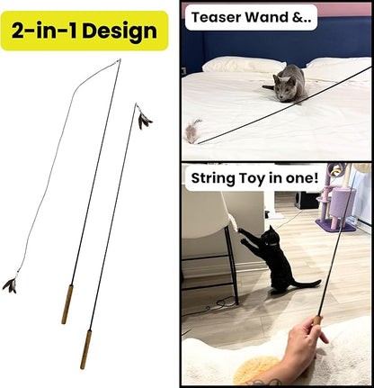 Forever Stick - The Unbreakable Cat Wand Toy, Durable Cat Toy Wand, Extra Long Cat String Toy, Cat Fishing Pole Toy for Bored Indoor Adult Cats, Cat Stick Toy, Cat Feather Wand, Cat Teaser Wand