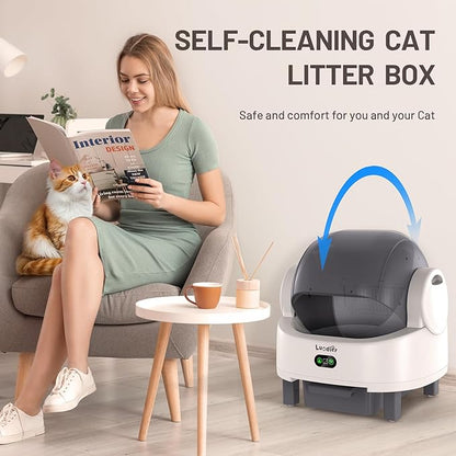 Automatic Cat Litter Box, Electric Large Open-Top Self Cleaning Litter Box for Multiple Cats, Smart APP Control, Multiple Safety Sensors, 1 Rolls Bags & 1 Mat, Arenero para Gatos Autolimpiable White