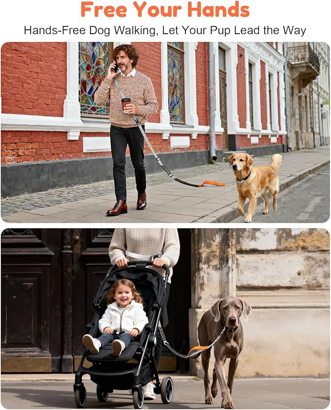 XiaZ Hands Free Dog Leash,Versatile Crossbody Dog Leash with Waist Support Strap,5.9-8 FT Waist Belt with Double Handles for Small Medium and Large Dogs Walking, Running and Jogging, Gray