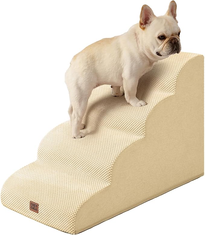 EHEYCIGA Curved Dog Stairs Ramp for High Beds 19.7" H, 4-Step Dog Steps for Small Dogs and Cats, Pet Stairs for High Bed Climbing, Non-Slip Balanced Pet Step Indoor, Graige