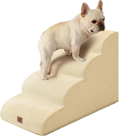 EHEYCIGA Curved Dog Stairs Ramp for High Beds 19.7" H, 4-Step Dog Steps for Small Dogs and Cats, Pet Stairs for High Bed Climbing, Non-Slip Balanced Pet Step Indoor, Graige