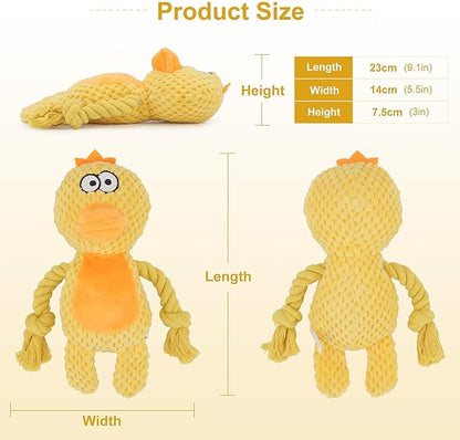 Dog Toys, Dog Squeaker Toys with Crinkle Paper, Stuffed Animal Dog Plush Chewing Toy, Cotton Rope Interactive Toys for Puppy, Small, Middle Dogs (Yellow Duck)