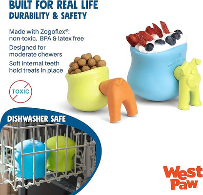 WEST PAW Zogoflex Toppl Interactive Treat Dispensing Puzzle Dog Toy for Mental Stimulation & Enrichment-Holds Kibble & Treats-Lickable, Freezable & Dishwasher Safe-Made in USA-Large-Aqua Blue