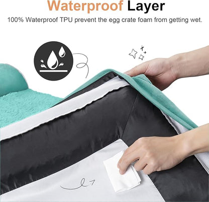 Large Dog Bed Orthopedic Washable: Beds Bolster XL Bed Big XLarge Dogs Egg Crate Foam Couch Sofa Waterproof with Removable Cover - Aqua Blue